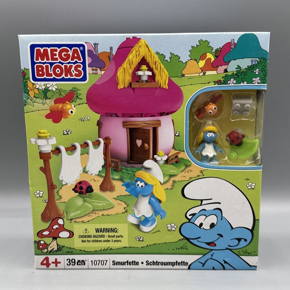 2012 Mega Bloks Smurfette Pink Mushroom House Smurfs Building Block Set 10707